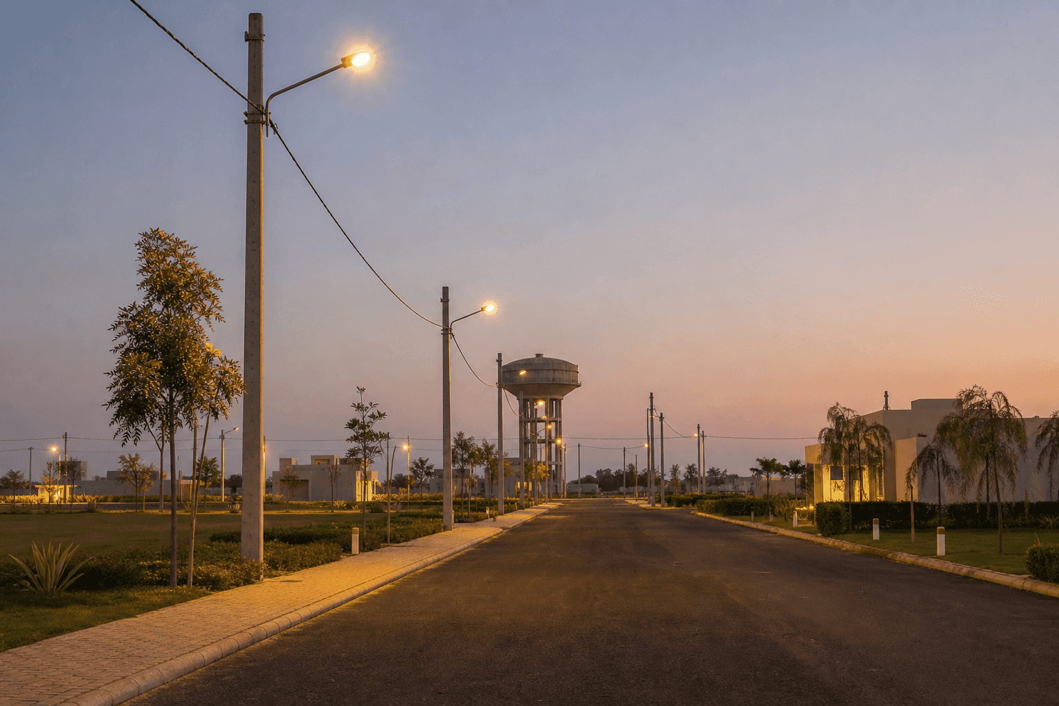 Township street with electricity and water infrastructure