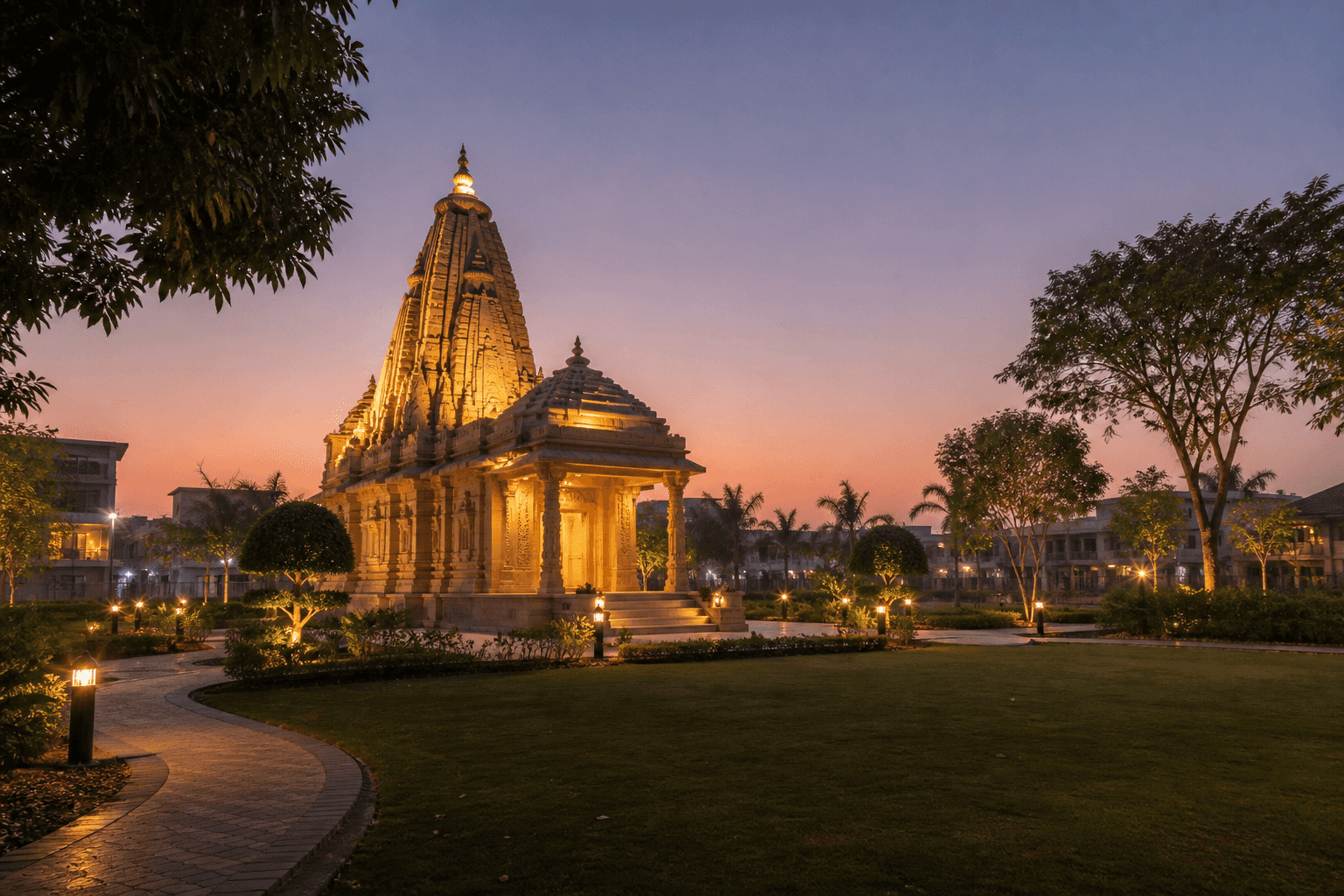 Township mandir in a landscaped park
