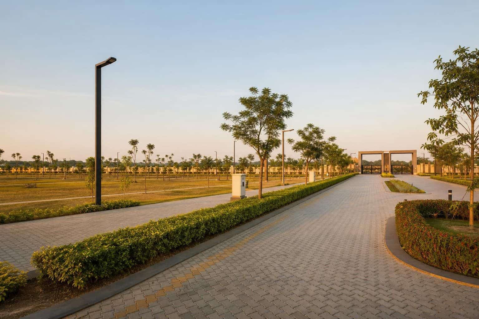 Wide internal roads in a gated township