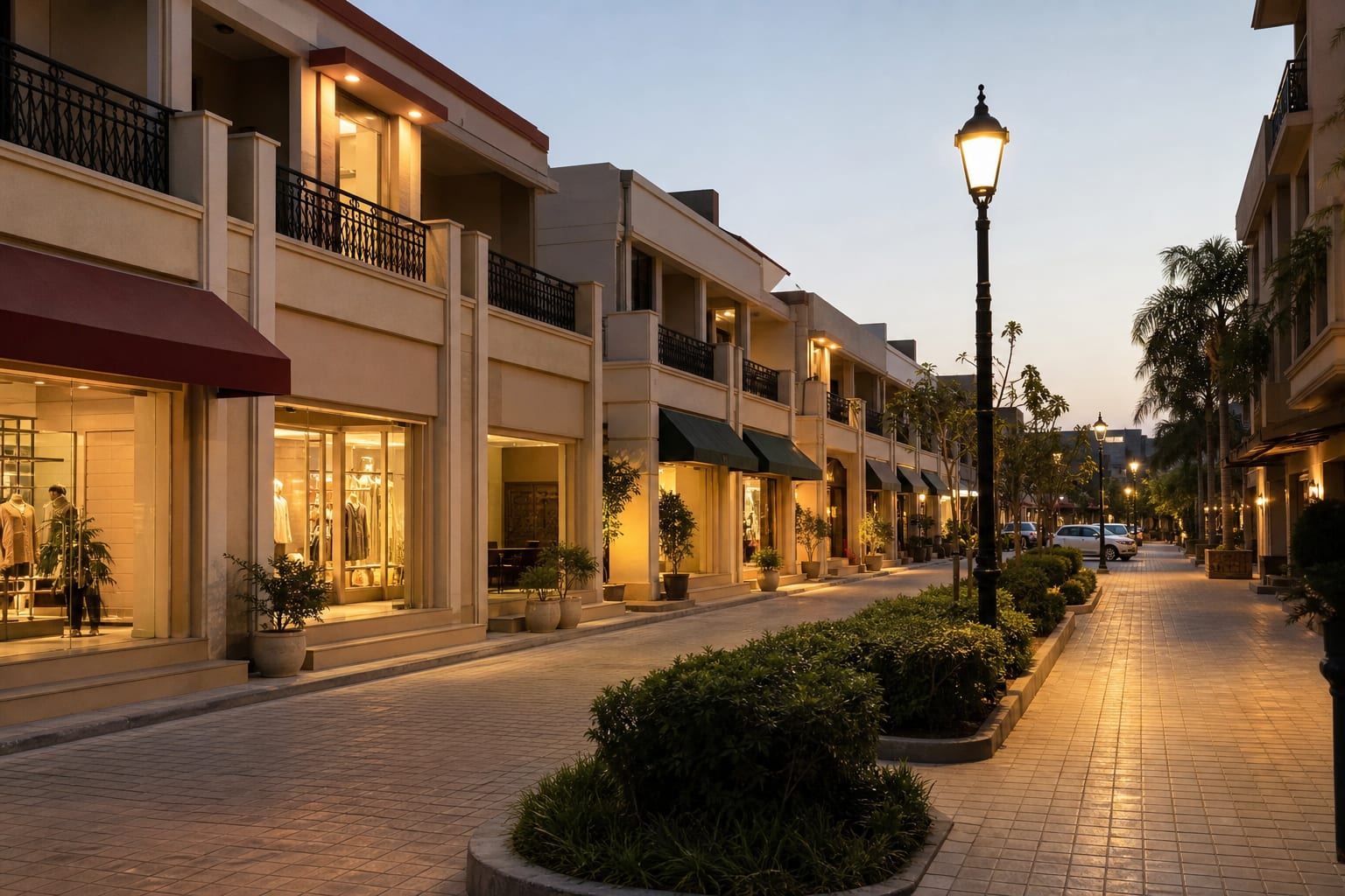 Commercial shops along a planned colony street