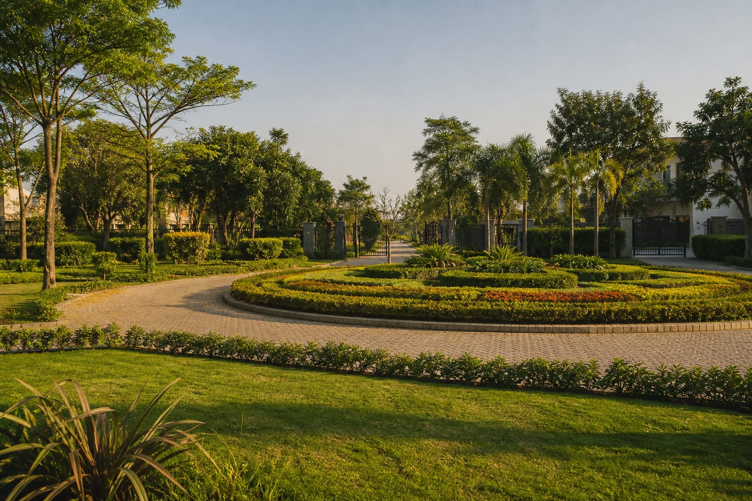 Landscaped green park inside a gated community