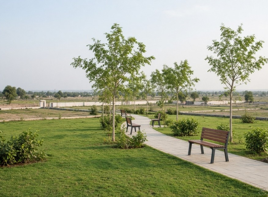 Landscaped park space at Lalita Kunj
