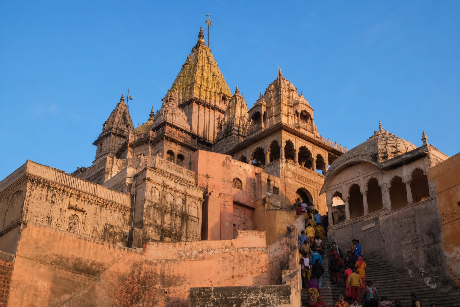 Golden temple spires of Shri Radha Rani Temple in Barsana