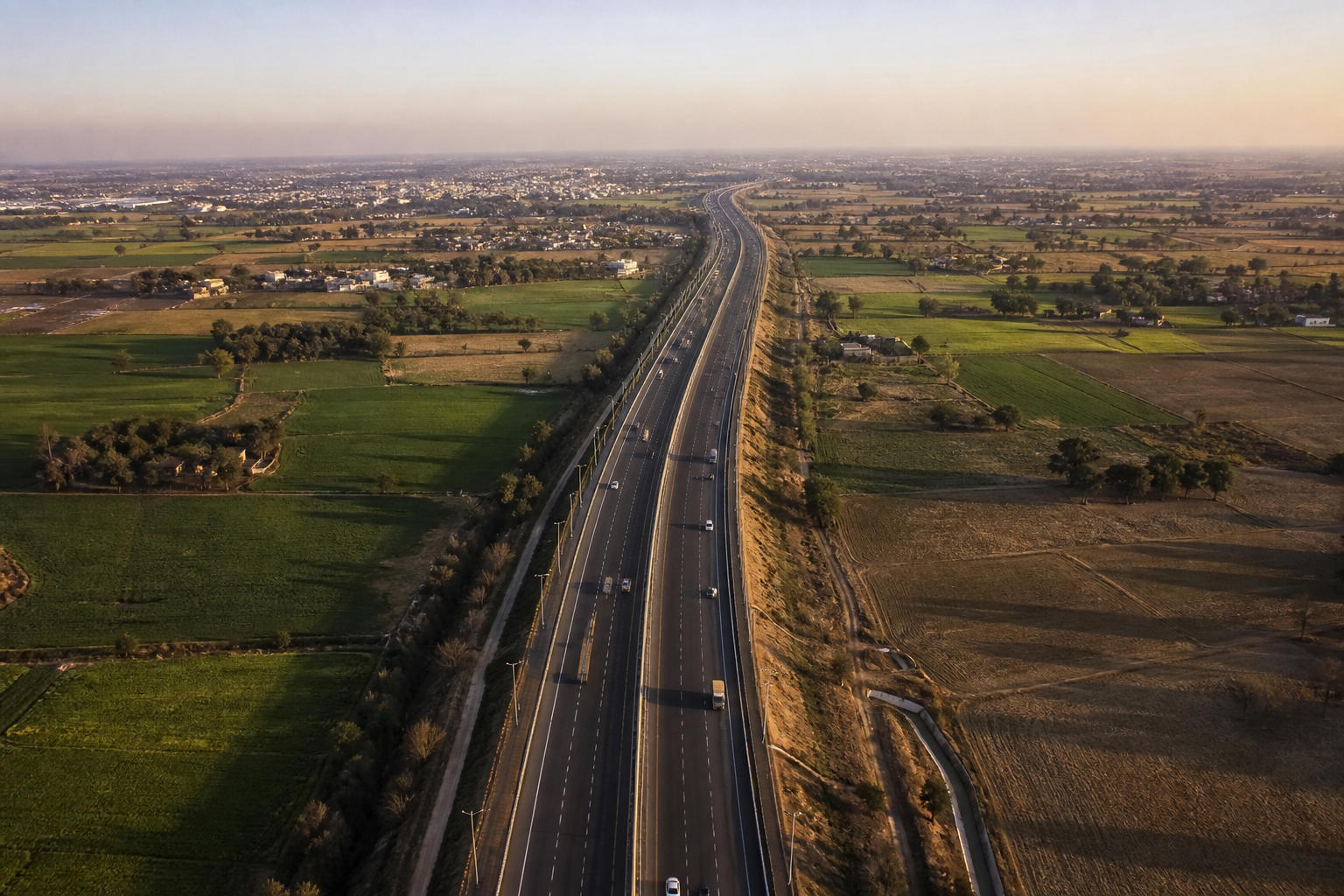 Yamuna Expressway cutting through open North Indian farmland